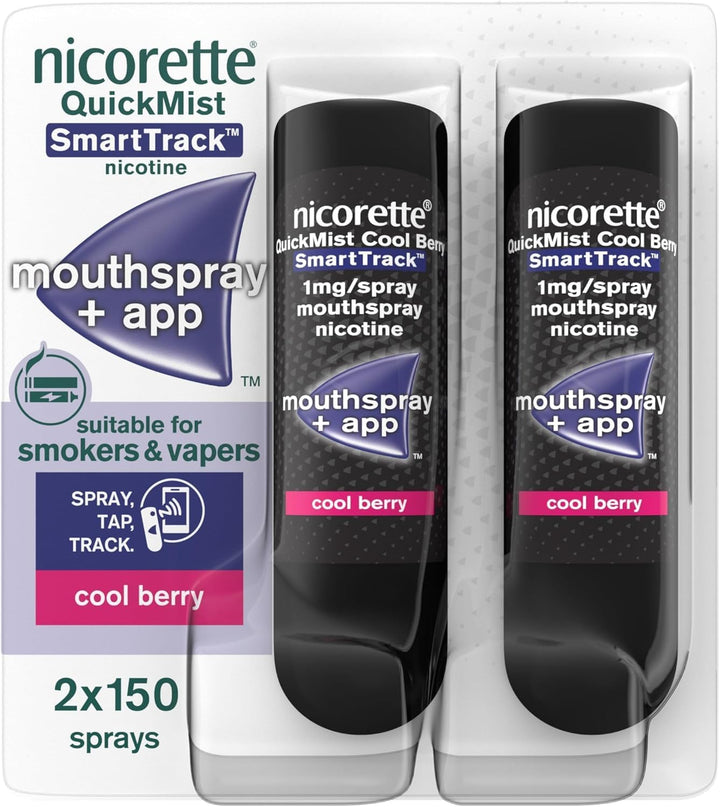 Quickmist Smarttrack Mouthspray, Cool Berry (2 X 150 Sprays) Smoking or Vaping Cessation Aid, Designed to Start Reducing Cravings in 30 Seconds (Quit Smoking or Quit Vaping Aid)