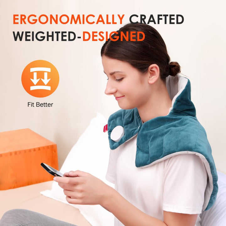Fully Weighted Neck and Shoulder Heat Pad, 2.2Lb Electric Neck Heating Pad with 9 Heating Levels, Auto-Off Timers, Heated Neck Wrap for Pain Relief, Muscle Tension, Neck and Shoulder Warmer
