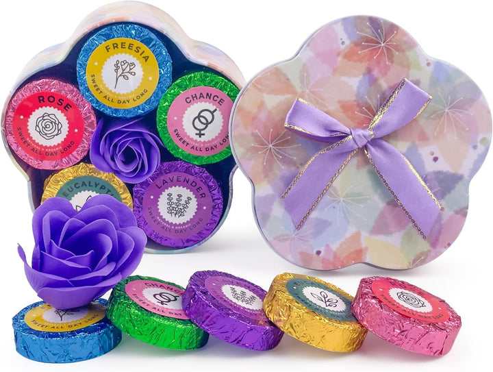 Shower Steamers Aromatherapy 20 Pack - Gift for Women Set with Flower Shape Metal Box, Essential Oil Stress Relief Shower Bombs, Long-Lasting Fragranc