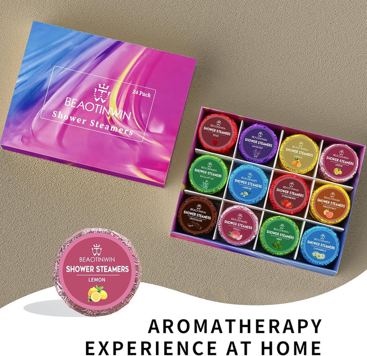 24 Pcs Shower Steamers Aromatherapy Shower Tablets, Stress Relief and Luxury Self Care,Vegan Organic Shower Bomb Set, Pampering Birthday Relaxing Presents Hampers for Women Mum