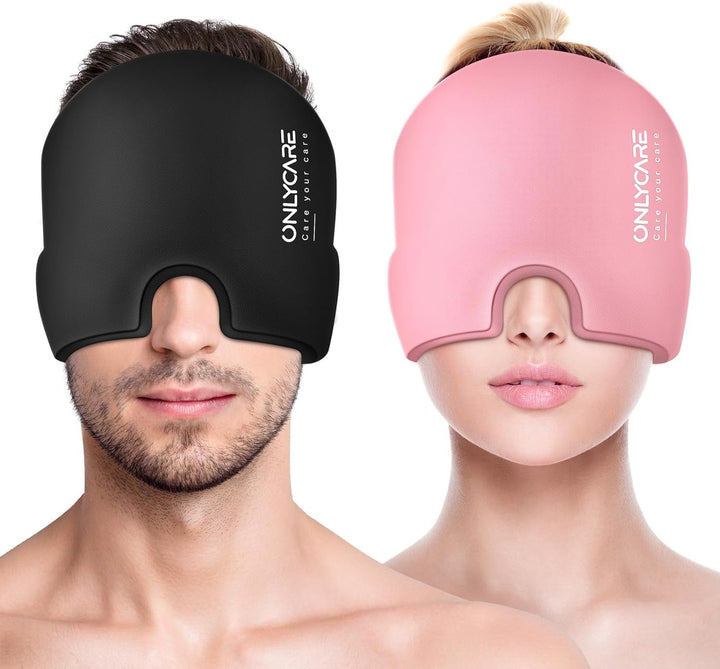 Migraine Relief Cap, Upgraded Odorless Headache Relief Cap, 360° Gel Surround Ice Pack Mask for Migraine, Sinus, Stress, Frontal Headaches (Black)