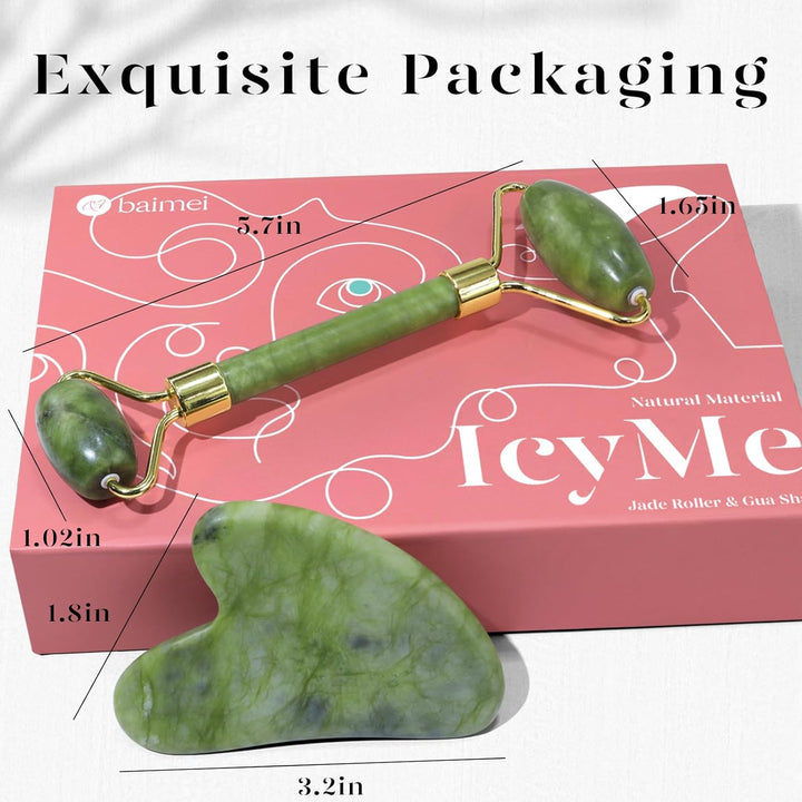 Gua Sha Set and Jade Roller, Jade Gua Sha & Face Rollers for Women, Self Care Gifts for Women, Body Muscle Relaxing, Improve Eye Puffiness, Skin Care Gift