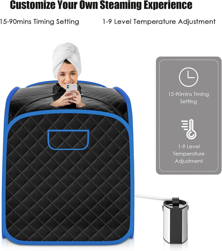 Portable Steam Sauna Tent, Folding Personal Full Body Spa Steam Pot with 9-Gear Adjustable Temperature & Timer, Remote Control, Chair, Home Saunas Spa for Relaxing Body Therapy Slimming (Black)