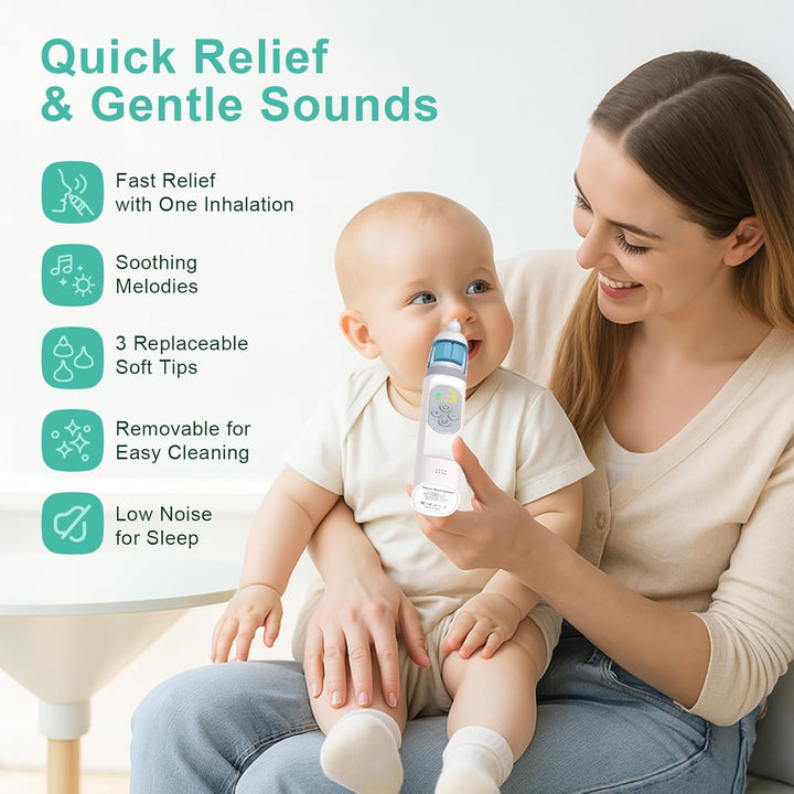 Nasal Aspirator Pro for Baby, Portable Baby Nose Cleaner Sucker with 3 Silicone Tips, Adjustable Suction, Newborn and Child Friendly, Electric Nose Suction, Built-In Music & Light