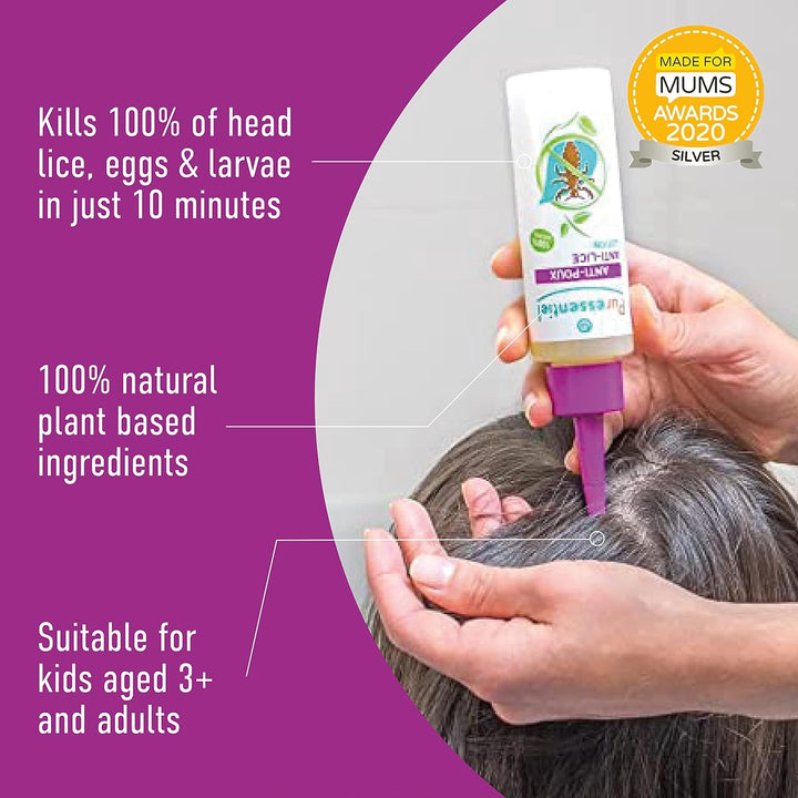 Head Lice Treatment Lotion & Head Lice Comb - Kills 100% Head Lice in Just 10 Minutes - 100% Natural Formula - Easy to Apply Lotion 100Ml - for Kids & Adults - Cruelty Free