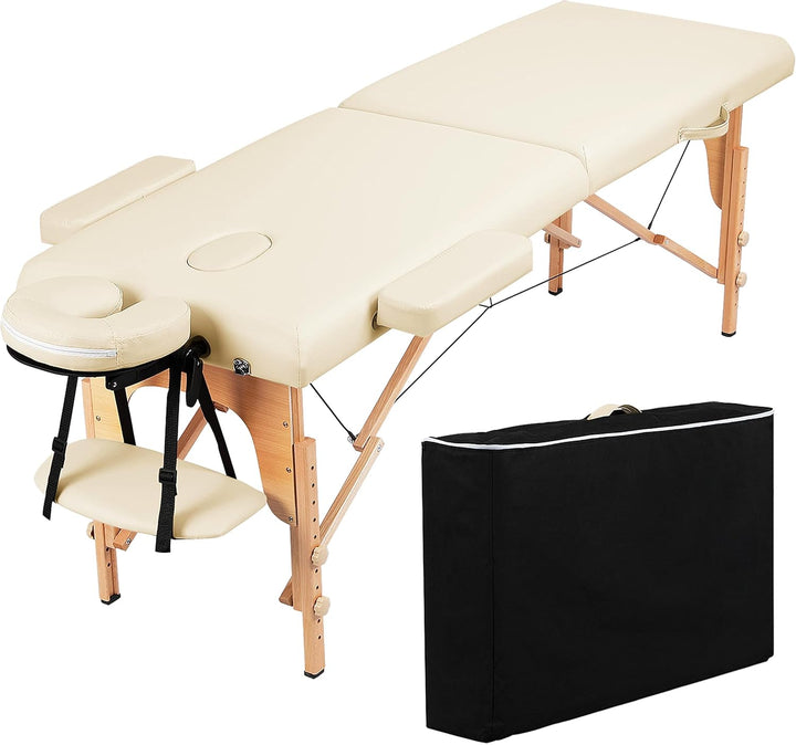 Portable Massage Table Folding Spa Beauty Bed Lightweight Tattoo Therapy Couch Wooden 60 Cm Width 3 Section Black