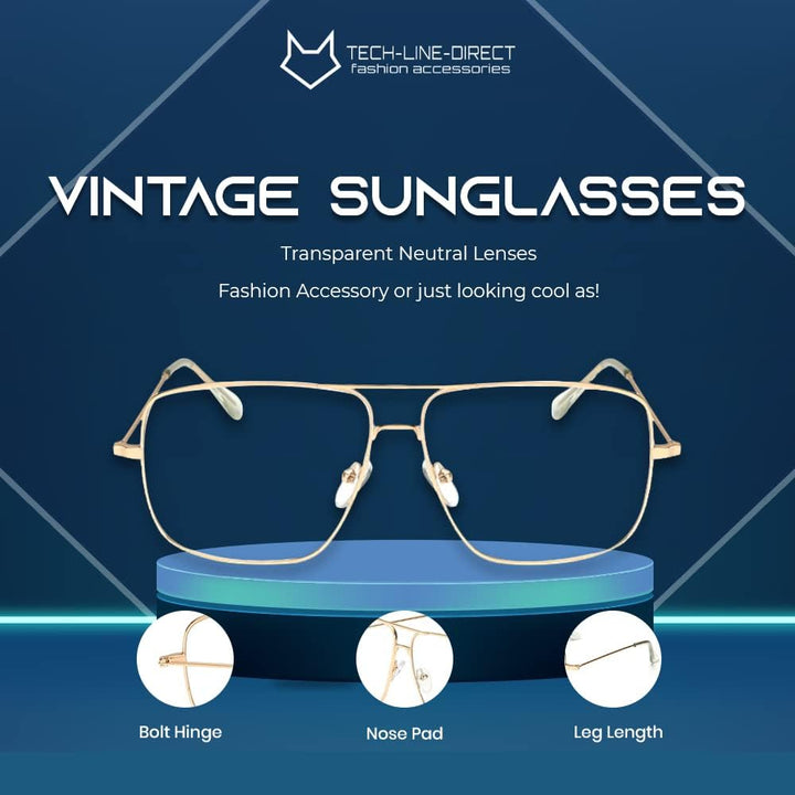 TECH-LINE-DIRECT Vintage 2019 Gold Metal Frame Eyeglasses Mens Womens Sun Glasses Retro Square Optical Lens Eyewear Nerd Clear Lens Glasses