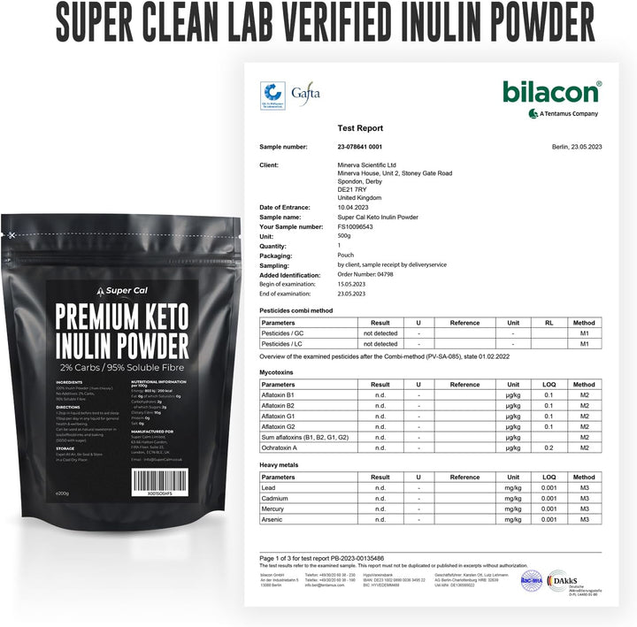 Keto Inulin Powder 200G | 95% Fibre / 2% Carbs | Lab Tested Soluble Fibre Supplement | Great Sleep Supplement + Aids Gut Health | Pure Chicory Prebiotics Fiber - EU Sourced