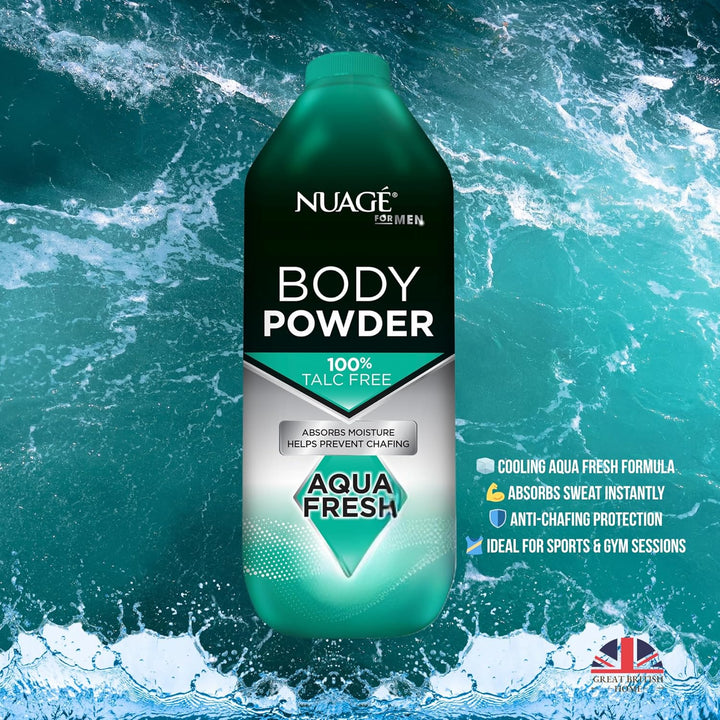New Nuage Talc Free Body Powder for Men Bundle – 250G Cool Musk & 250G Aqua Fresh – 2 Pk Talc Free Powder for Women & Men – Anti-Chafing & Fresh Skin by GBH
