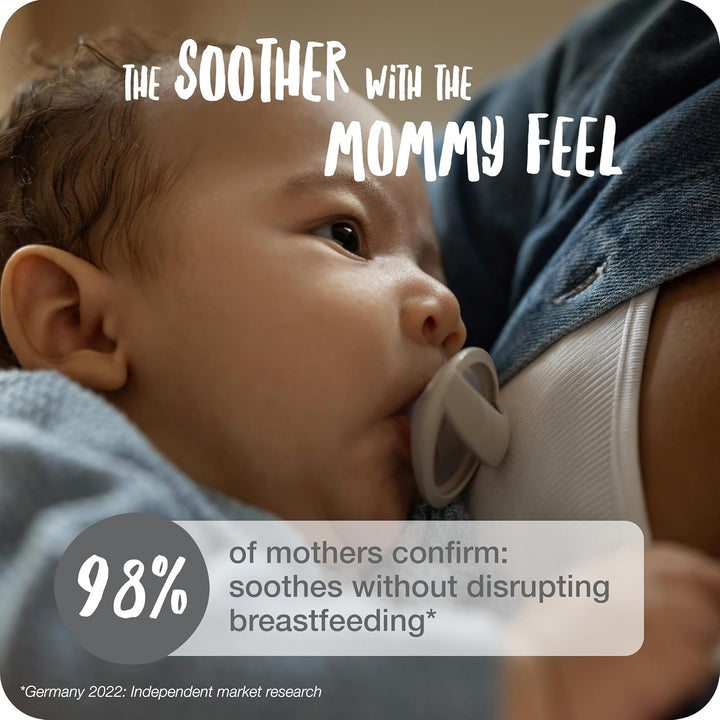 Mommyfeel Baby Dummy | 0-9 Months | Breastfeeding Friendly Soothers | Bpa-Free Silicone | Jeans & Greige | 2 Count