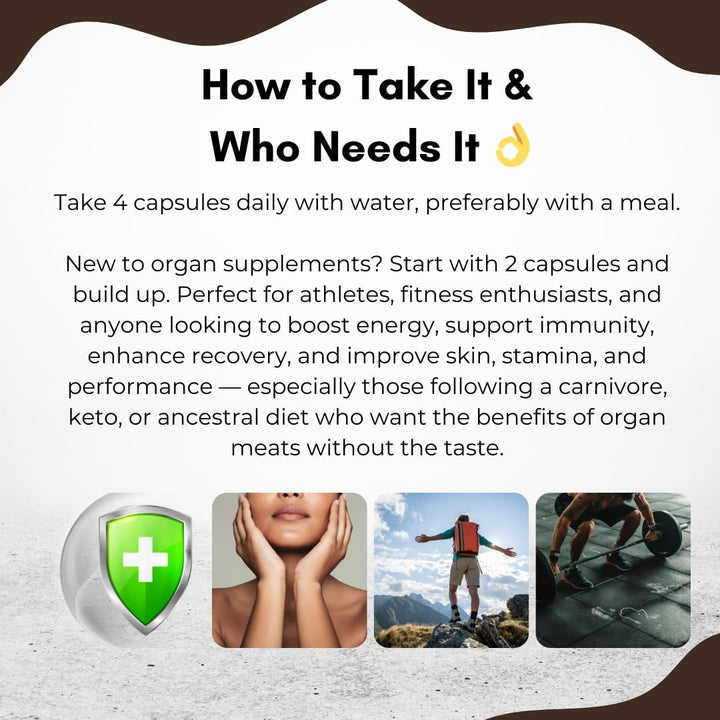 Grass-Fed Beef Organs Complex – Liver, Heart, Kidney, Spleen, Bioperine® – Freeze-Dried, Non-Defatted – 120 Capsules, Gmo-Free, Halal, UK Made, High Nutrient Retention