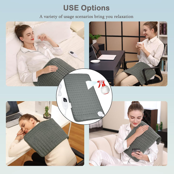 Heating Pad, Electric Heat Pad for Back Neck Shoulders, Heat Pad with 6 Levels Heating,4 Time Settings