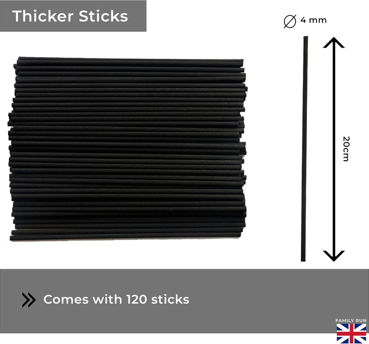 120 Black Fibre Reed Diffuser Sticks - 20Cm X 4Mm - Thick Diffuser Reeds