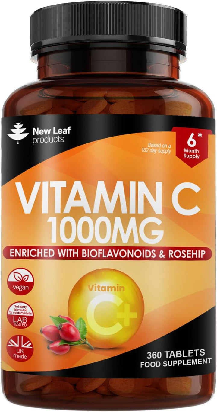 Vitamin C Tablets 1000Mg - Enriched with Bioflavonoids & Rosehip - Premium Vitamin C Supplements - Vegan Tablets High Strength Ascorbic Acid VIT C for Normal Immune System UK Made