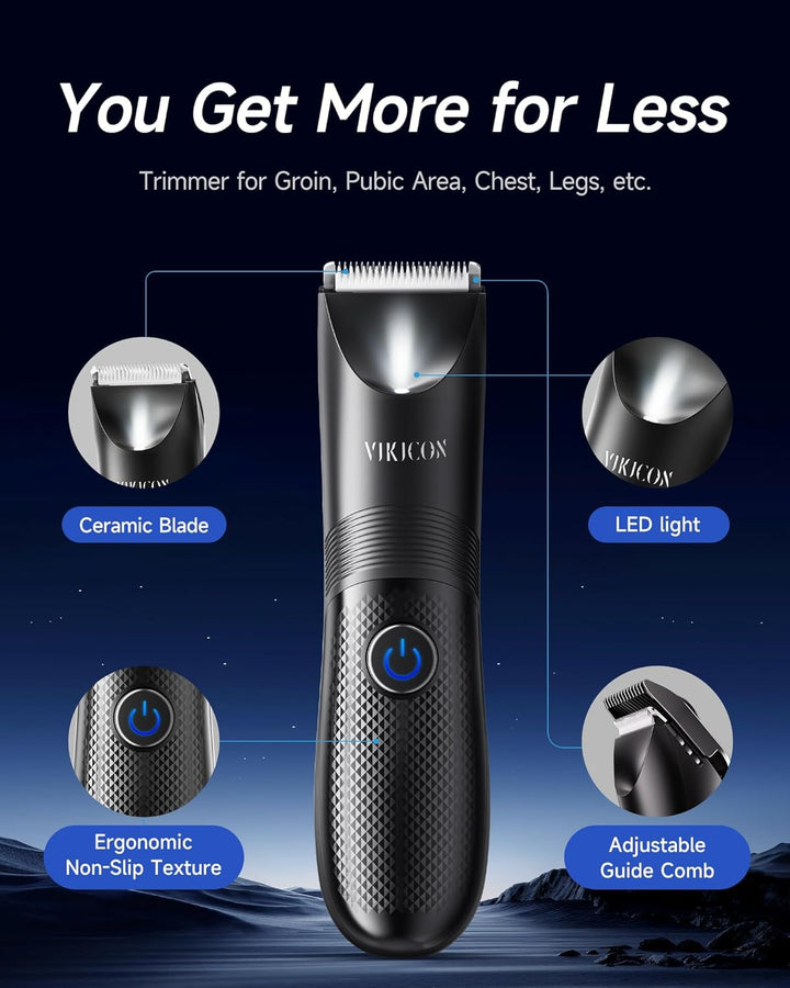 Balls Trimmer Men, Pubic & Body Hair Trimmer Men, IPX7 Waterproof Body Groomer W/Light & Ceramic Blade, Shavers for Private Parts, Electric Male Razor, USB-C Charging, Gifts for Him Dad