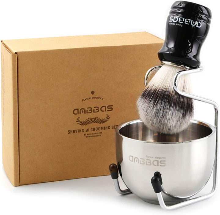 Pure Badger Shaving Brush with Wood Handle,Stainless Steel Shaving Stand and Shaving Soap Bowl Perfect for Men Wet Shave
