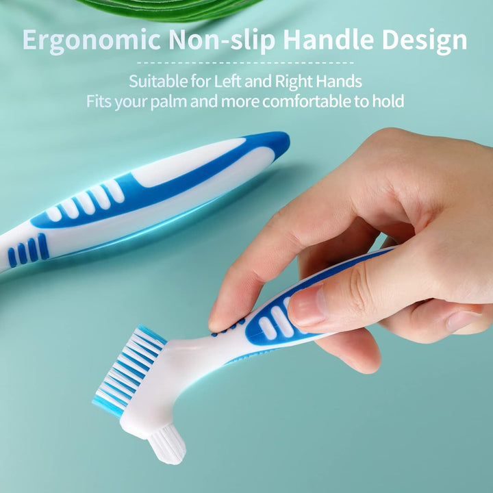 2 Denture Brush with Double Side Soft Bristles, Denture Cleaning Toothbrush for Cleaning Denture, Retainers,Invisible Braces