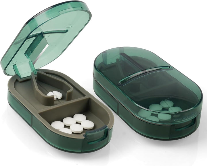Small Pill Tablet Cutter, Portable Pill Splitter for Small and Large Pills Cut in Half Quarter, Cutting & Storage 2 in 1 Tablet Pill Dispenser per Elderly, Child, Dog, Cat, Pet, Travel (B)