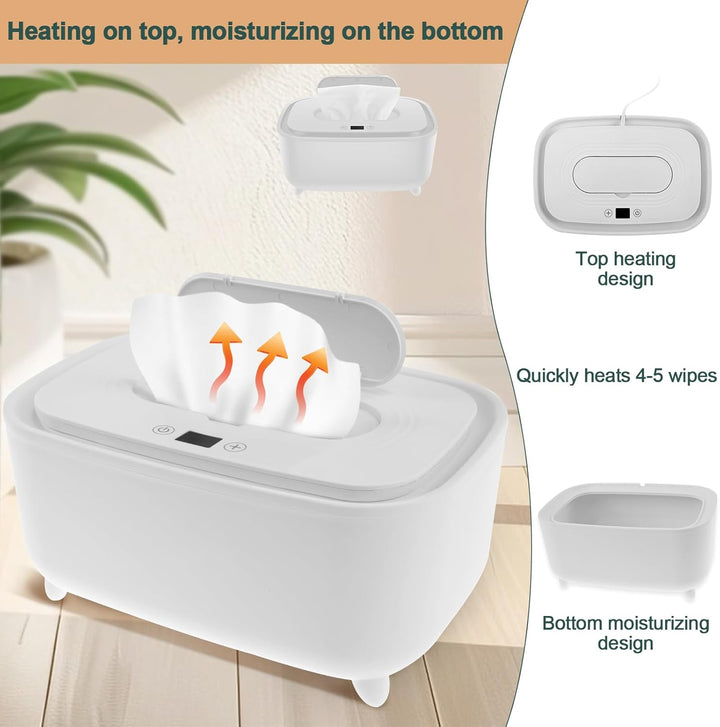 Uk Wipe Warmer Large Capacity Baby Wipe Warmer Intelligent Adjustable Temperature Infant Wipes Heater Top Heating Bottom Moisturizing Wipe Warmer for Babies Infants .(White)