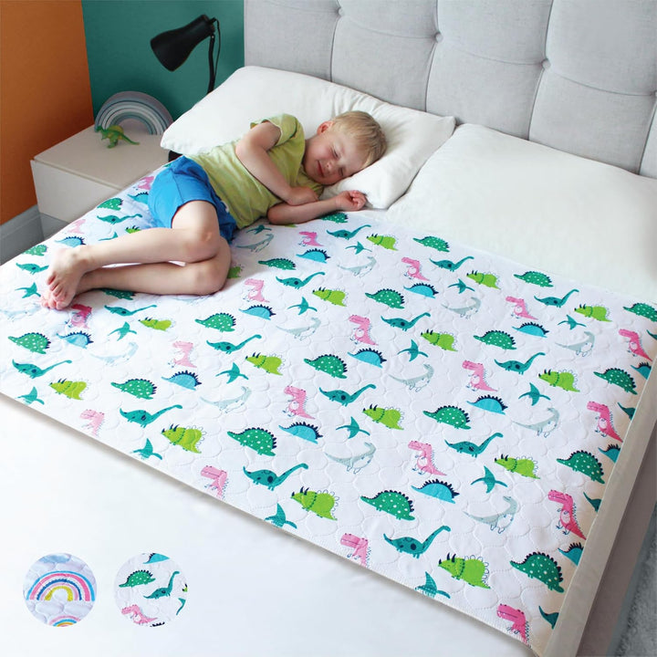 Hygge Sheets® Potty Training Bed Pads | 100% Waterproof | Bed Wetting Sheets for Single and Toddler Beds | Non Slip, Easy to Change at Night | Includes Free Children'S E-Book | UK Brand | Dinosaur