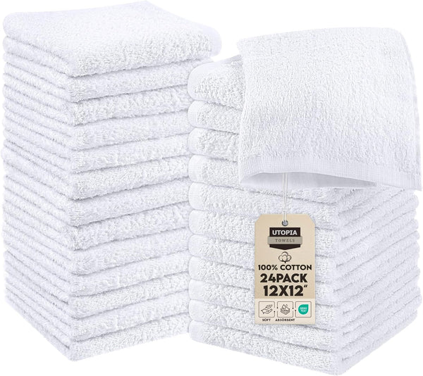 - Cotton Washcloths Set - 30 X 30 Cm, White - 100% Ring Spun Cotton, Premium Quality Flannel Face Cloths, Highly Absorbent and Soft Feel Fingertip Towels (24-Pack, White)