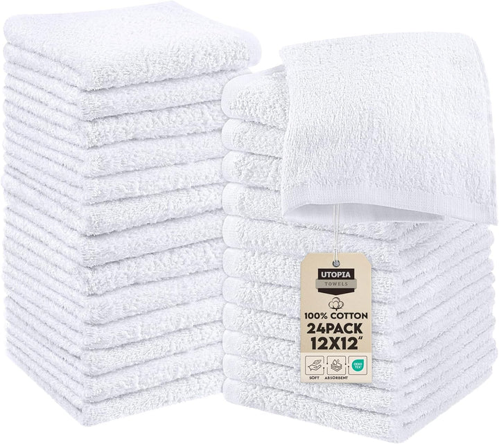 - Cotton Washcloths Set - 30 X 30 Cm, White - 100% Ring Spun Cotton, Premium Quality Flannel Face Cloths, Highly Absorbent and Soft Feel Fingertip Towels (24-Pack, White)