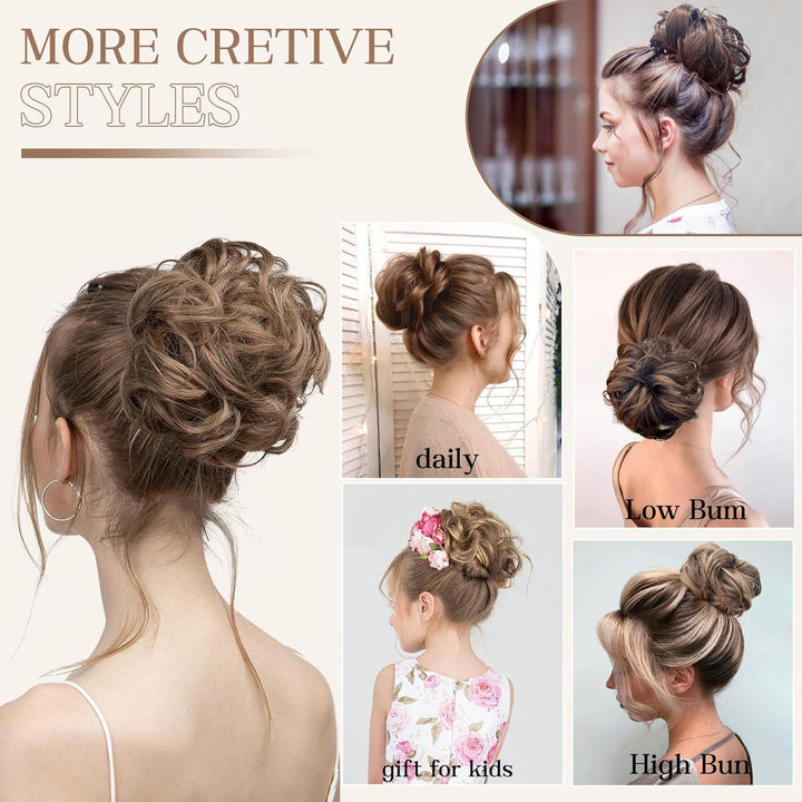 Messy Bun Hair Piece, Wavy Curly Messy Bun Scrunchie, Thick Tousled Hair Pieces for Women Girl(Black）