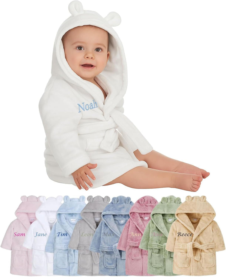 Personalised Baby Dressing Gown Baby Dressing Gown Robe with Teddy Ears Bath Robe Towel Personalised Gifts Girl Boy Clothing