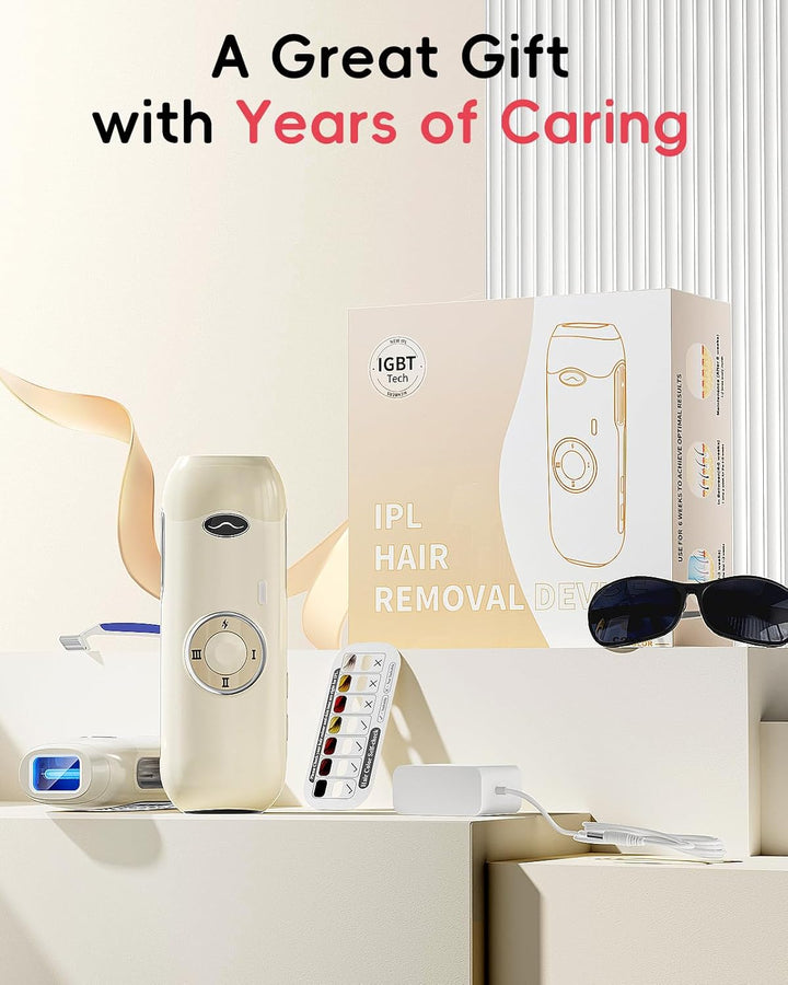 IPL Laser Hair Removal Device for Women and Men, Painless and Long Lasting Result, IGBT at Home IPL Laser Hair Remover Machine for Bikini Line Face Armpit Body, Pale Yellow