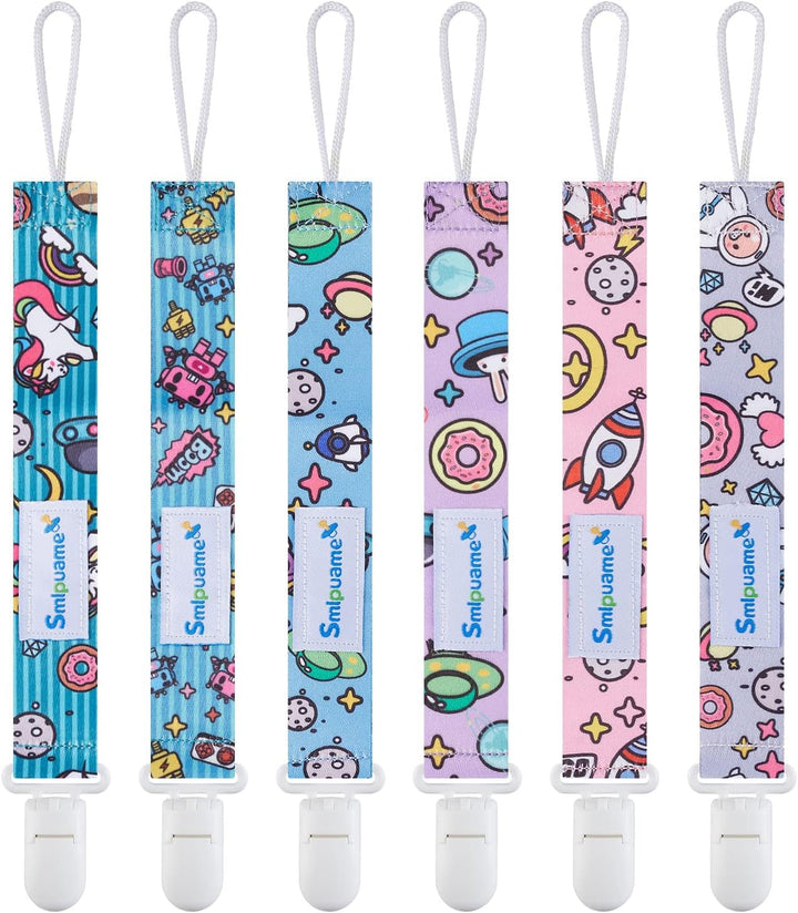 Dummy Clips Girl,6 Pack BPA Free Soother Chain,Pacifier Holder Clips for Teether Toy,Baby Dummy Strap Clip Universal Design Fit All Pacifiers Baby Teething Toys,Newborn Baby Shower(Fruit)