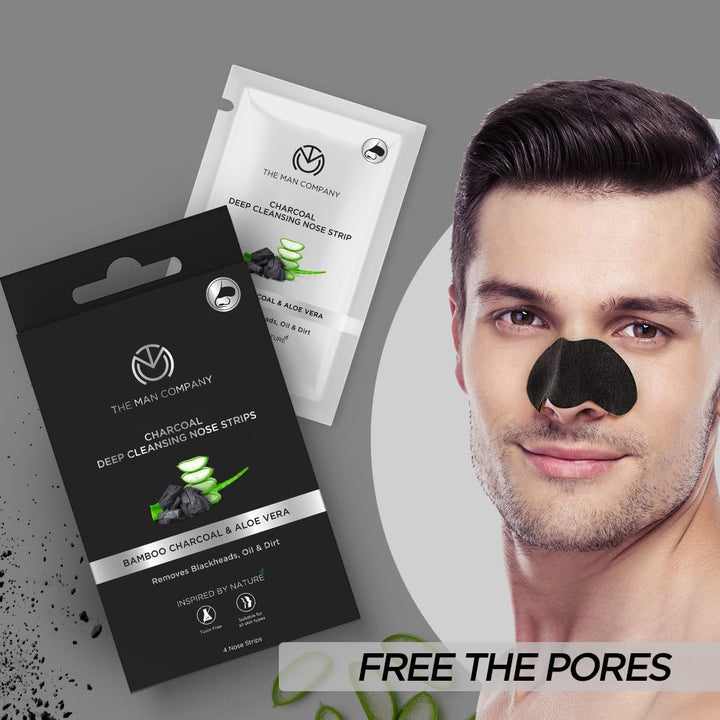 Charcoal Nose Strips with Aloevera Extractwhitehead & Blackhead Removerpores Cleanserdirt Freeimproves Skin Texture - 4 Strips