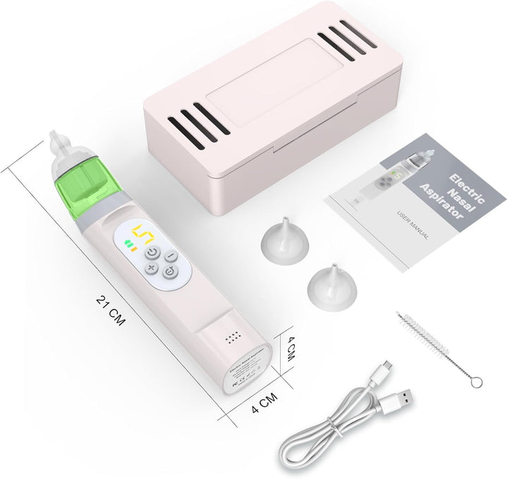 Nasal Aspirator Pro for Baby, Portable Baby Nose Cleaner Sucker with 3 Silicone Tips, Adjustable Suction, Newborn and Child Friendly, Electric Nose Suction, Built-In Music & Light