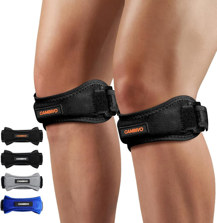 2 Pack Patella Tendon Knee Strap, Knee Support Brace for Women Men, Adjustable Band for Hiking, Soccer, Basketball, Baseball, Running, Tennis, Volleyball, Squats