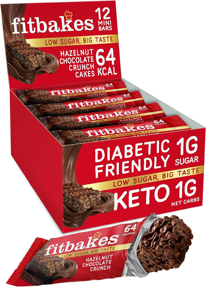 64 Calories Belgian Chocolate Mini Bars (12X19G) Diabetic Chocolate Keto Snack, 1 Net Carb Low Sugar Crunch Cake, Diabetic Sweets Biscuits, Low Calorie Snack, No Added Sugar, Fitbakes