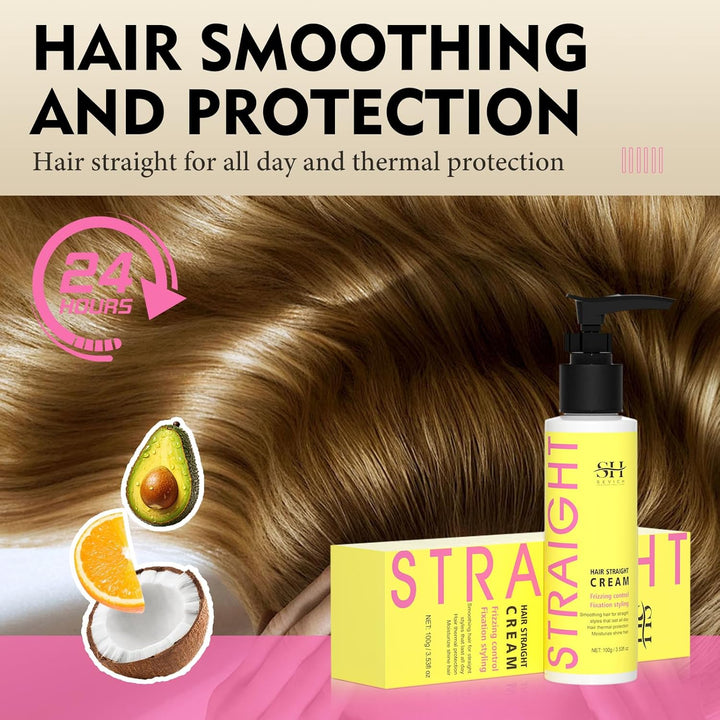 Hair Straightener Cream - Frizz Control Hair Care Products, Hair Serum for Frizzy and Damaged Hair, Keratina Para Alisar El Pelo - Long-Lasting Smoothness, Hair Straightening 72H,100G