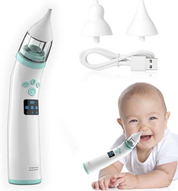 Electric Nasal Aspirator Baby,Portable Baby Nasal Aspirator,Baby Nose Suckers Automatic Nose Cleaner with 2 Silicone Tips, Adjustable Suction 3 Level, Music and Light Soothing Function, Anti-Backflow