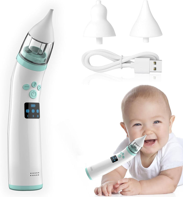 Electric Nasal Aspirator Baby,Portable Baby Nasal Aspirator,Baby Nose Suckers Automatic Nose Cleaner with 2 Silicone Tips, Adjustable Suction 3 Level, Music and Light Soothing Function, Anti-Backflow