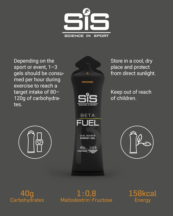 Beta Fuel Gels Dual Source Energy Gel, Orange Flavour, 40G of Carbs per Pack, 60 Ml Pack (6 Pack)
