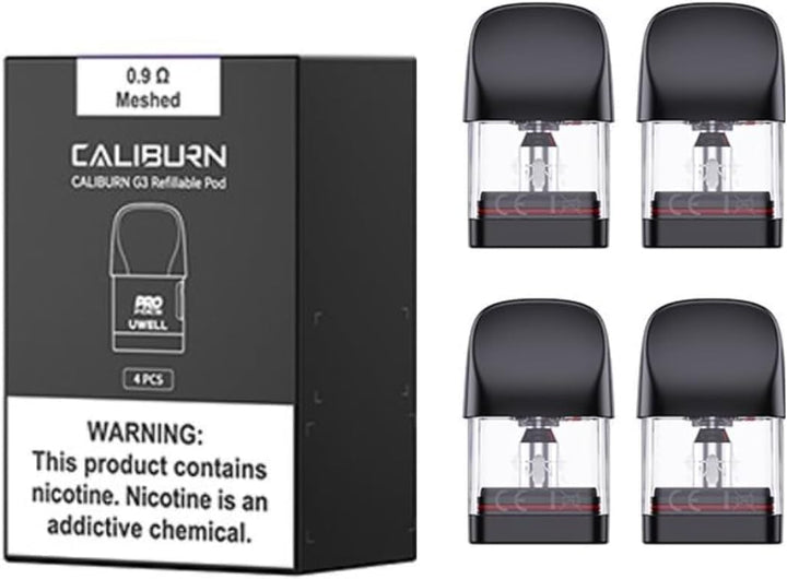 Caliburn G3 Refillable Pods - 4 Pack for Uwell Caliburn G3 Pod Kit - No Nicotine - No Eliquid (0.9 Ohm)