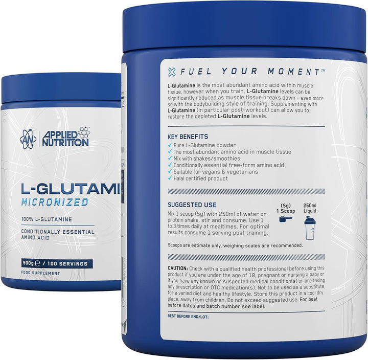 L Glutamine Powder - Amino Acid, Muscle Strength & Recovery, Boosts Immune System, Unflavoured (500G - 100 Servings)