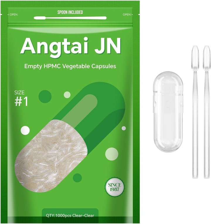 Empty Capsules, jn 100 Count Clear Vegetarian Capsules, Size 1 DIY Pill Capsules Filling Empty Caps with Micro Lab Spoon, Kosher, ISO9001, Gluten Free, Halal Certified, Non-Gmo Certified
