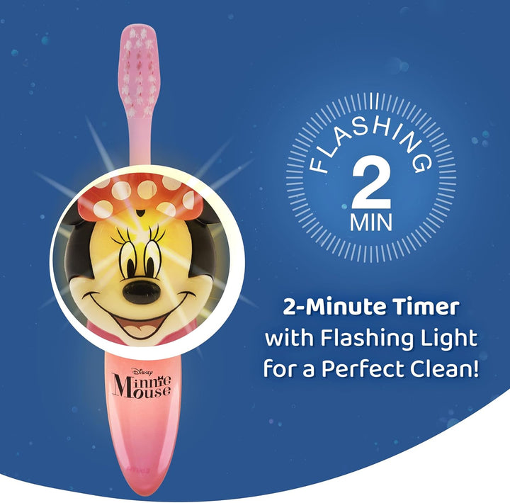 Disney Minnie Mouse Flashing Toothbrush for Kids with 2 Minute Flashing Light, Soft Rounded Bristles, and Comfortable Handle Grip for Children Ages 3+
