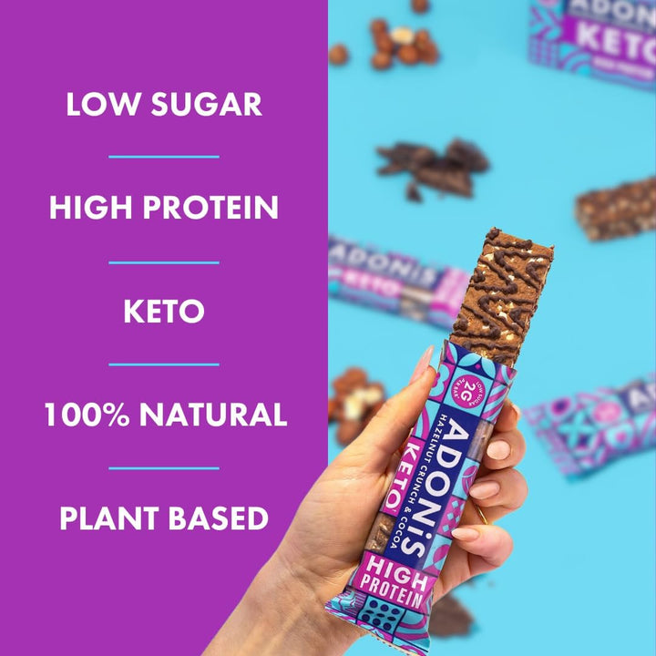 Hazelnut Crunch & Cocoa High Protein Keto Bars (16X45G) | Vegan & Keto-Friendly | 100% Natural Keto Snacks | Sugar Free, Palm Oil Free, Dairy Free | Low Sugar & Low Carb | Ideal for a Keto Diet