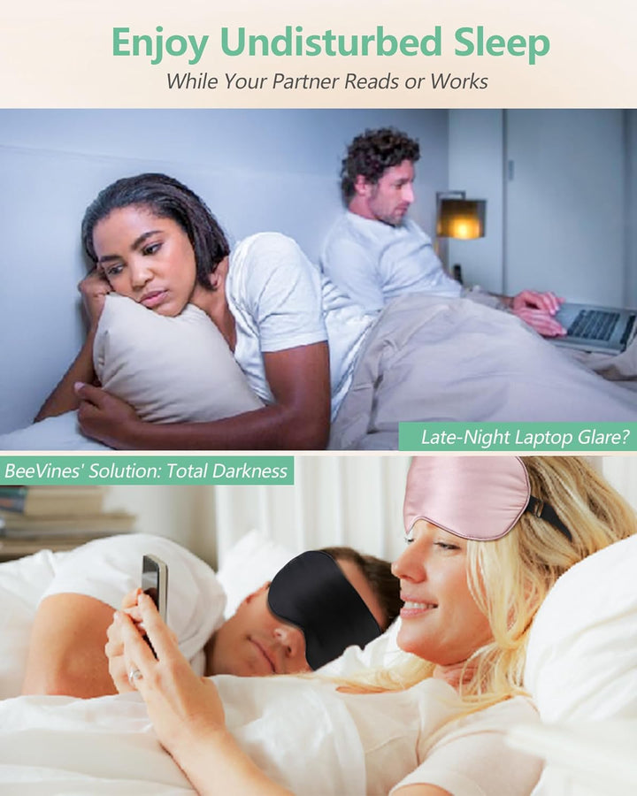 Sleep Mask, 2 Pack 100% Real Natural Pure Silk Eye Masks with Adjustable Strap for Sleeping, Mulberry Silk Eye Sleep Shade Cover, Block Light Reduces Puffy Eyes Traveling Gifts