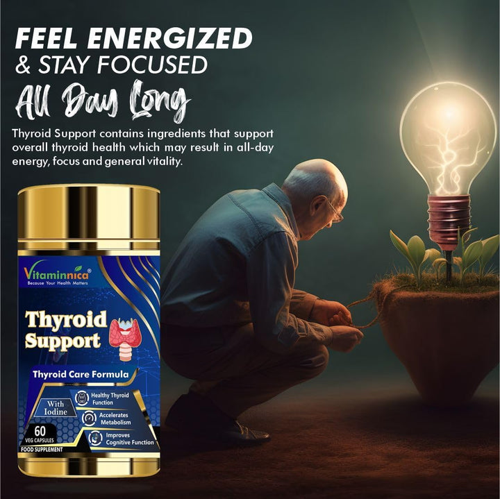 Thyroid Support- Advanced Formula for Thyroid Health - Energy & Focus Formula with Iodine, Vitamin D3 Complex, Zinc, Selenium, Ashwagandha, Copper | Vegan | 60 Capsules