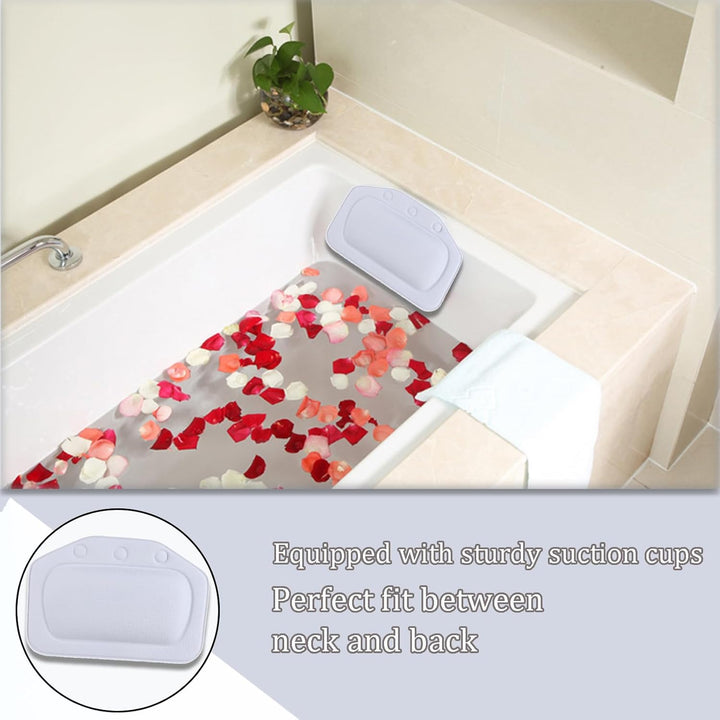 Bath Pillow with 3 Strong Suction Cups, Soft Waterproof Bathroom Pillow for Tub, Relaxing Bathtub Pillow for Neck and Back Support Modern Minimalist Design Durable Bath Accessories