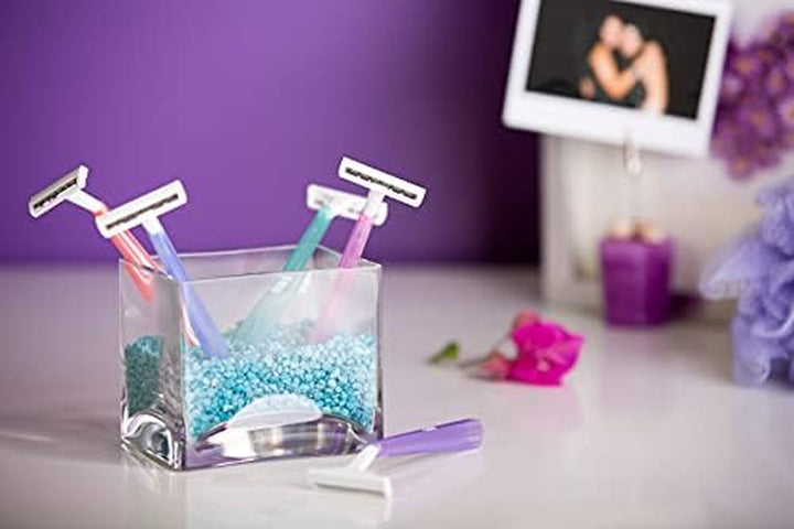 Twin Lady, Disposable Razors with 2 Stainless Steel Blades and Lightweight Handles, Assorted Colours, Pack of 10