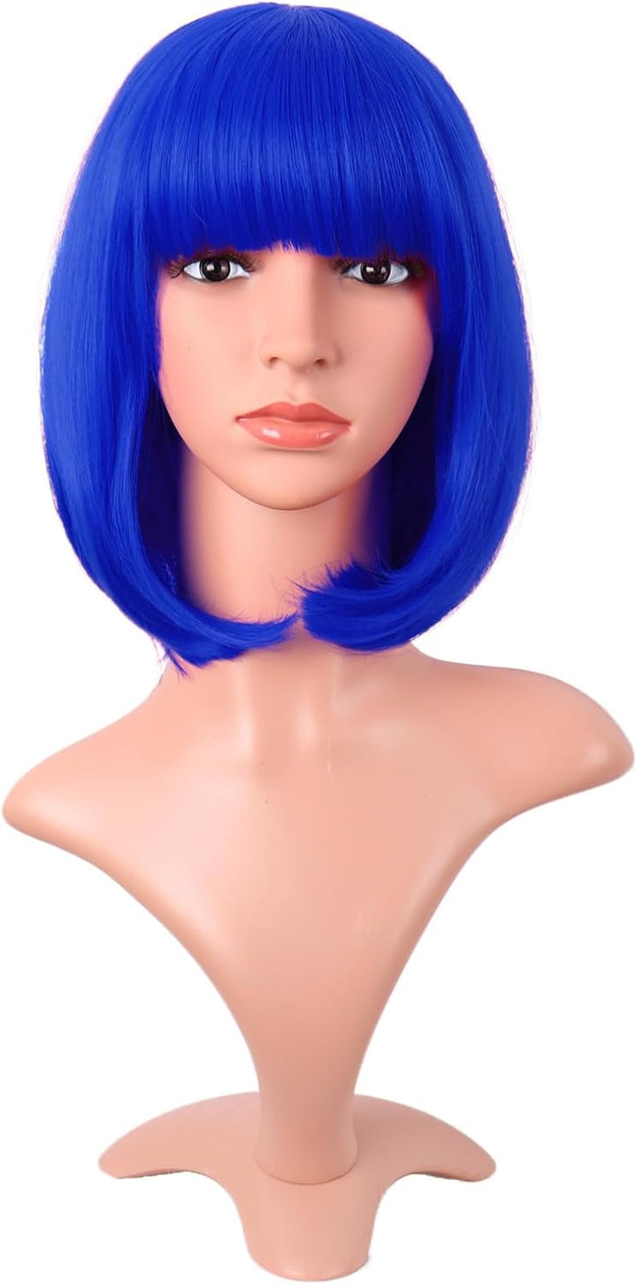 Natural Short Straight New Wigs Flat Bangs Wigs-Black-Ladies