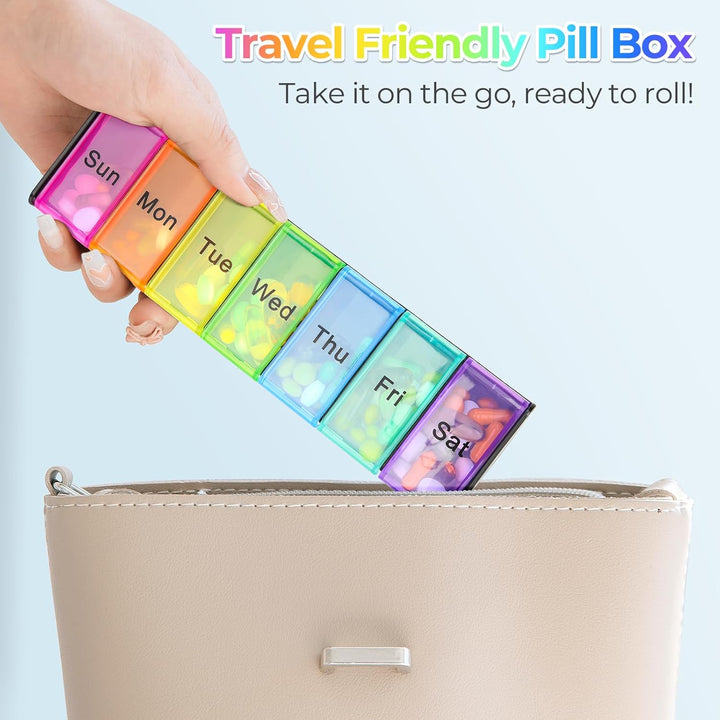 Pill Box 7 Day 1 Times a Day, Weekly Tablet Organiser, Travel Daily Pill Box Organiser 7 Day, Large Pillbox Tablet Box Portable Pill Case Tablet Dispenser for Travel Work, Black
