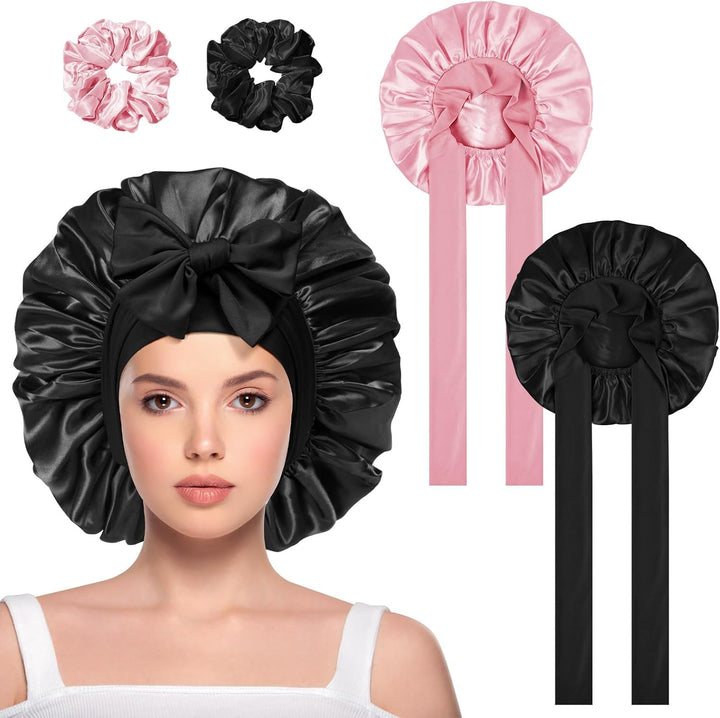Satin Bonnet, Double-Sided Silk Bonnet Hair Wrap for Sleeping, Night Hair Sleep Cap with Elastic Band, Hair Care Head Cover Hat for Women Girls Long, Straight, Curly Hair